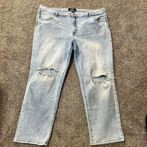 Jordache High Rise Straight Jeans Womens 22 Light Wash Denim Distressed Frayed‎